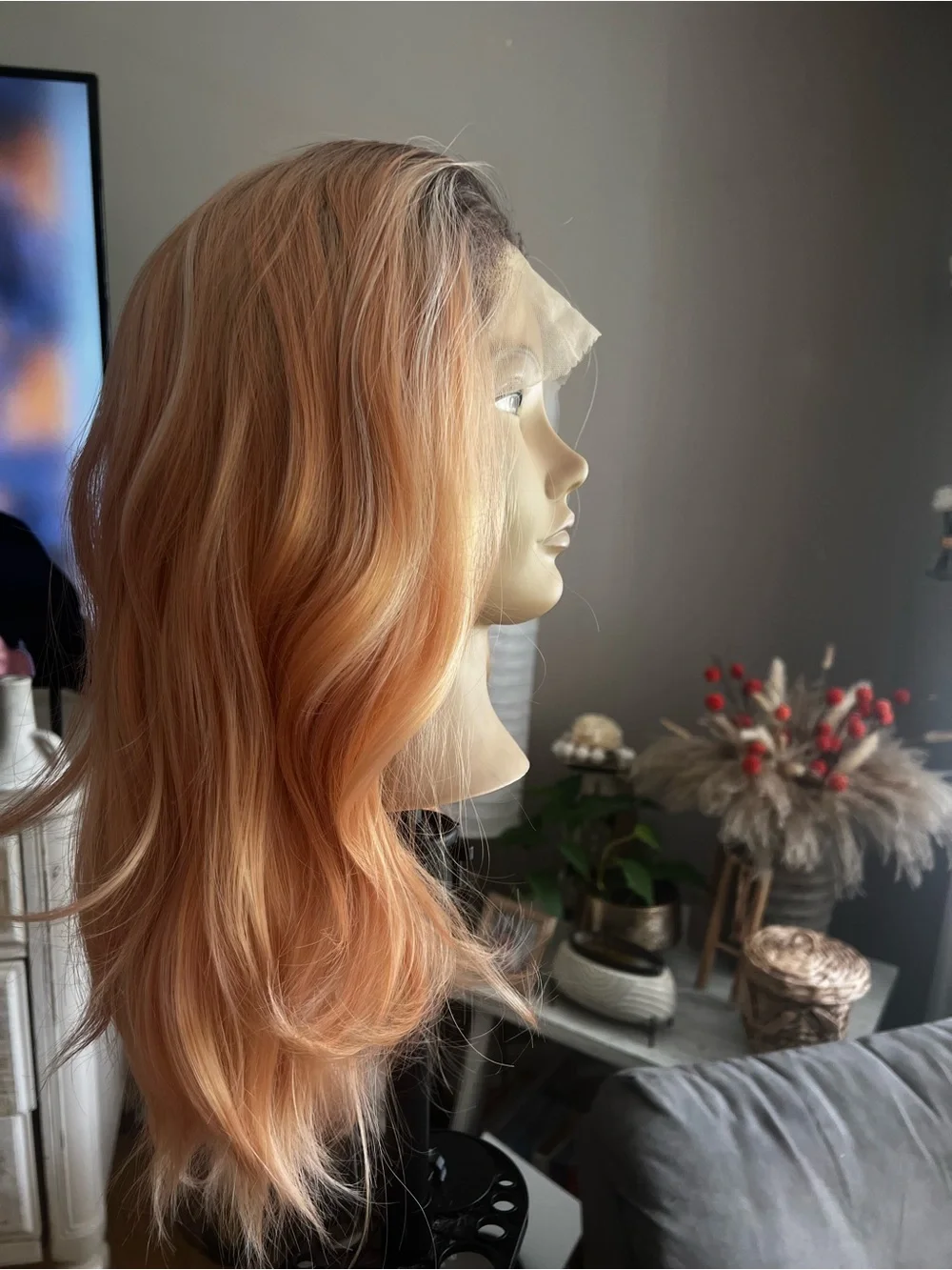 Peach-Orange Lace Front Wig with Soft Waves